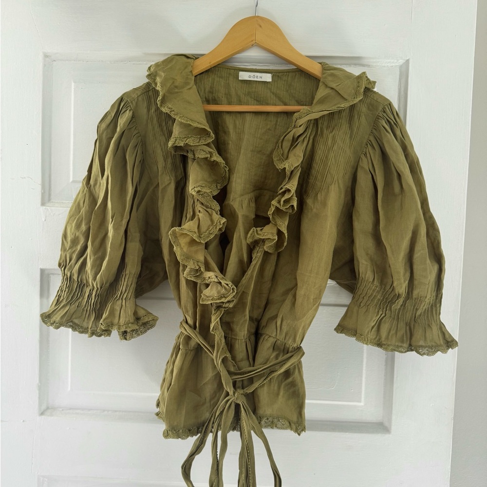 Doen Chartreuse Ruffle Blouse